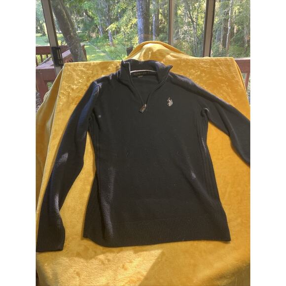 US Polo Assn.1/4 Zip Long Sleeve Pullover Black Sweater Size Small 100%‎ Acrylic - Picture 1 of 6